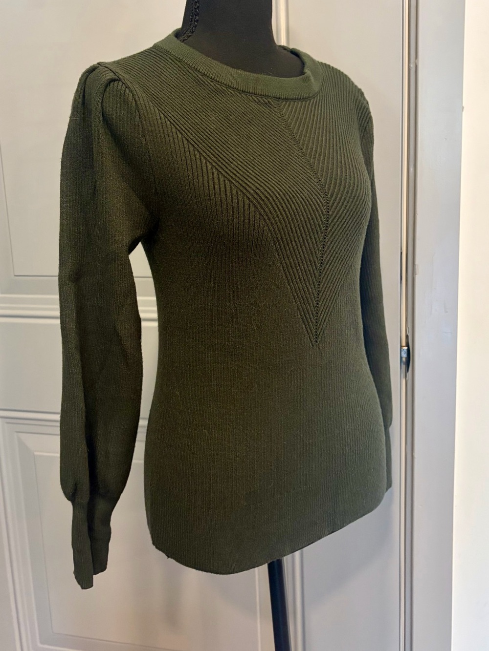 Olive Green Ribbed Crewneck Sweater